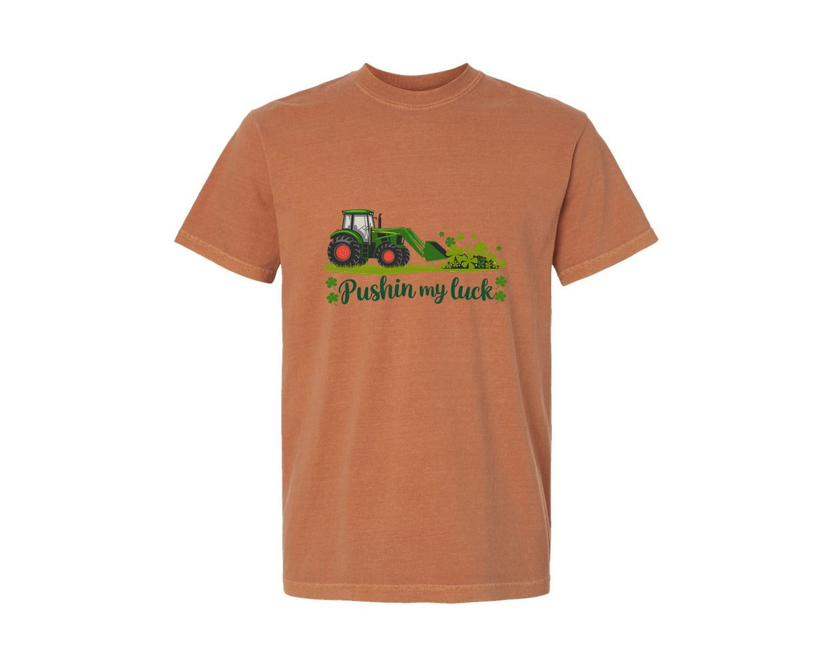 brand:Comfort Colors|color:Yam|Pushin My Luck St Patricks Day 3 Graphic T-Shirt
