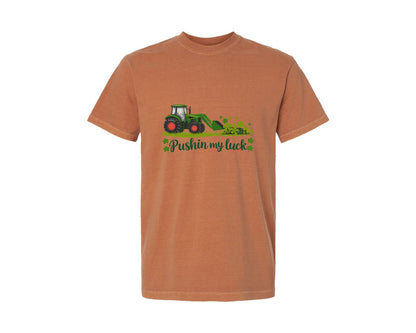 brand:Comfort Colors|color:Yam|Pushin My Luck St Patricks Day 3 Graphic T-Shirt