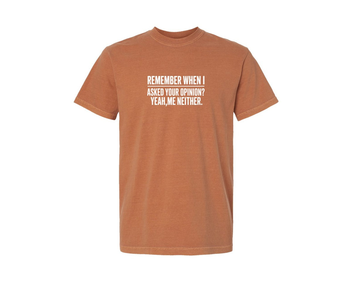 brand:Comfort Colors|color:Yam|Funny Humor Shirt Your Opinion Graphic T-Shirt
