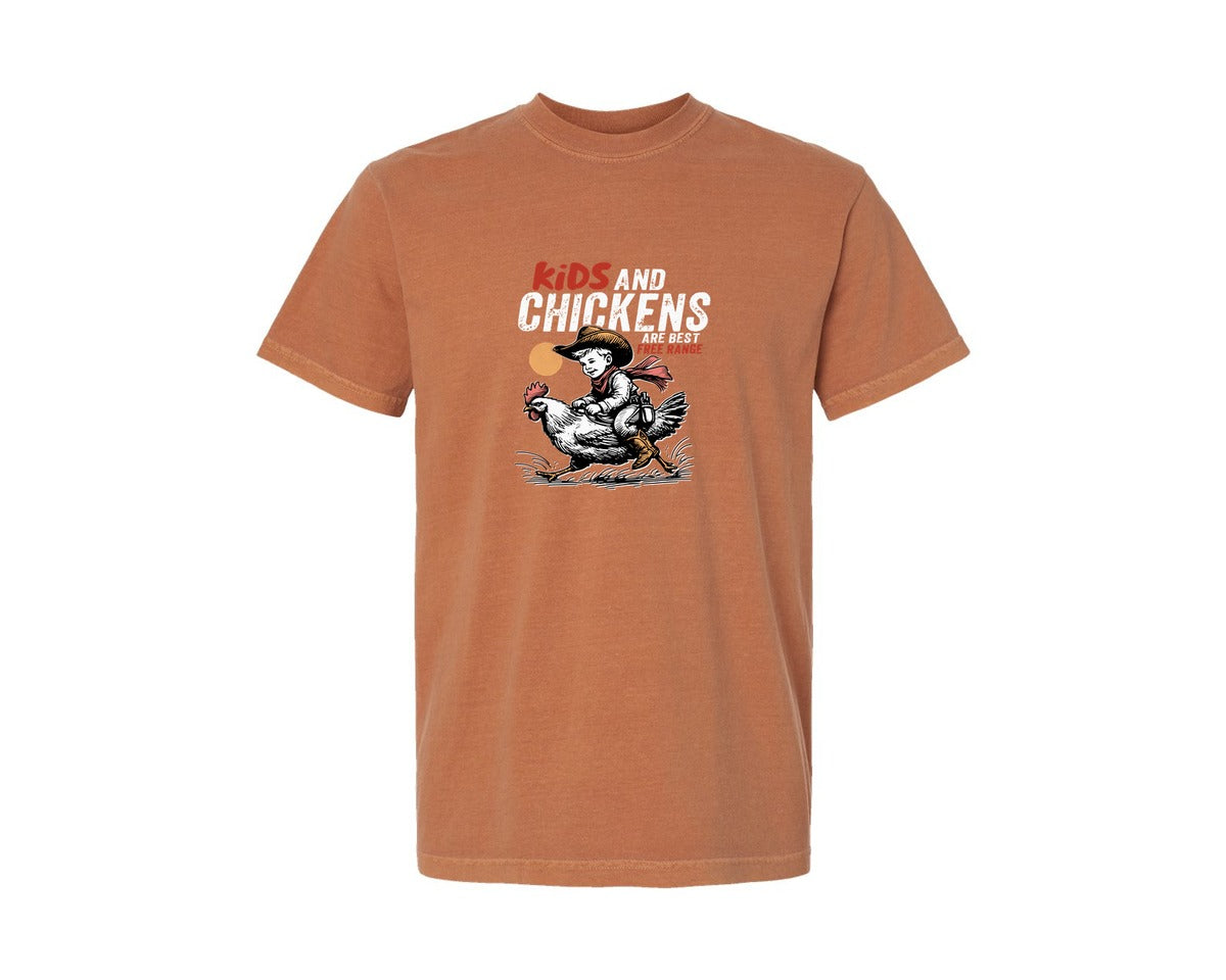 brand:Comfort Colors|color:Yam|Kids And Chickens Are Best Free Range 5 Graphic T-Shirt