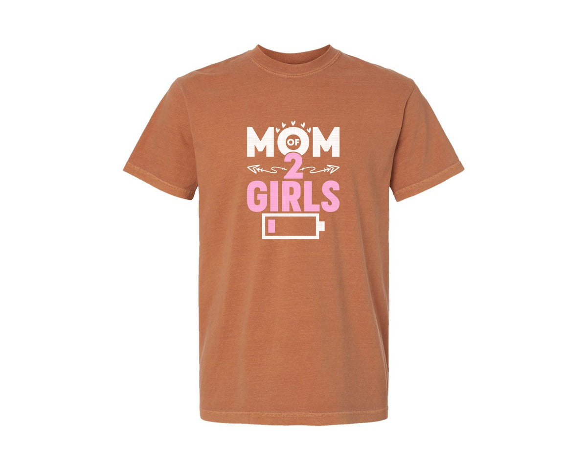brand:Comfort Colors|color:Yam|Mom Of 2 Girls Girls Mom Graphic T-Shirt
