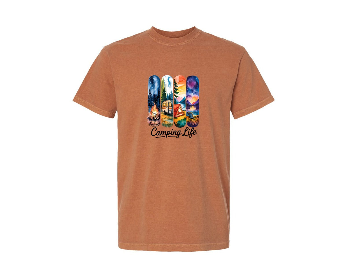 brand:Comfort Colors|color:Yam|Camping Life Campfire Graphic T-Shirt