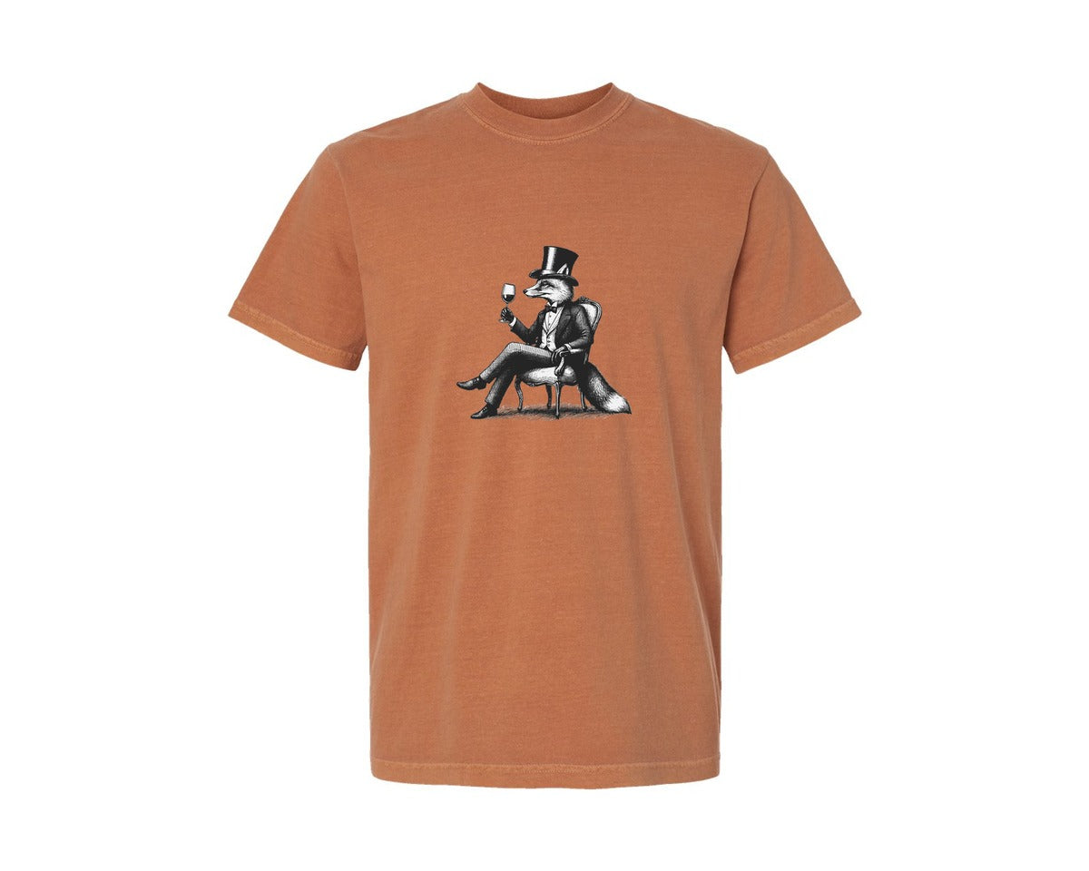 brand:Comfort Colors|color:Yam|Fox Drink Wine Retro Vintage Shirt Graphic T-Shirt