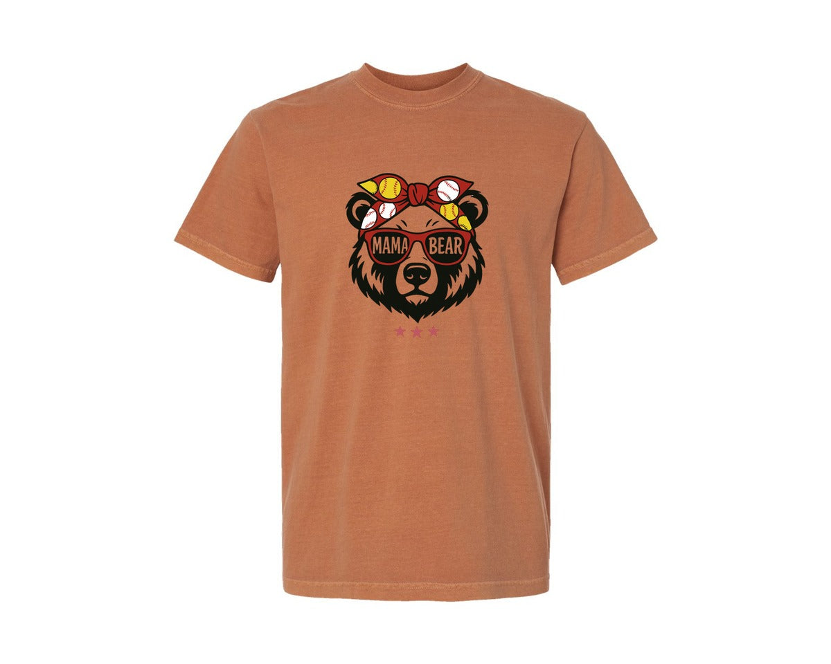brand:Comfort Colors|color:Yam|Mama Bear Baseball Mom 2 Graphic T-Shirt