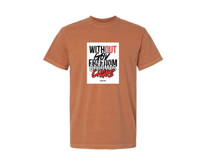 brand:Comfort Colors|color:Yam|Charlie Kirk Freedom Chaos Graphic T-Shirt