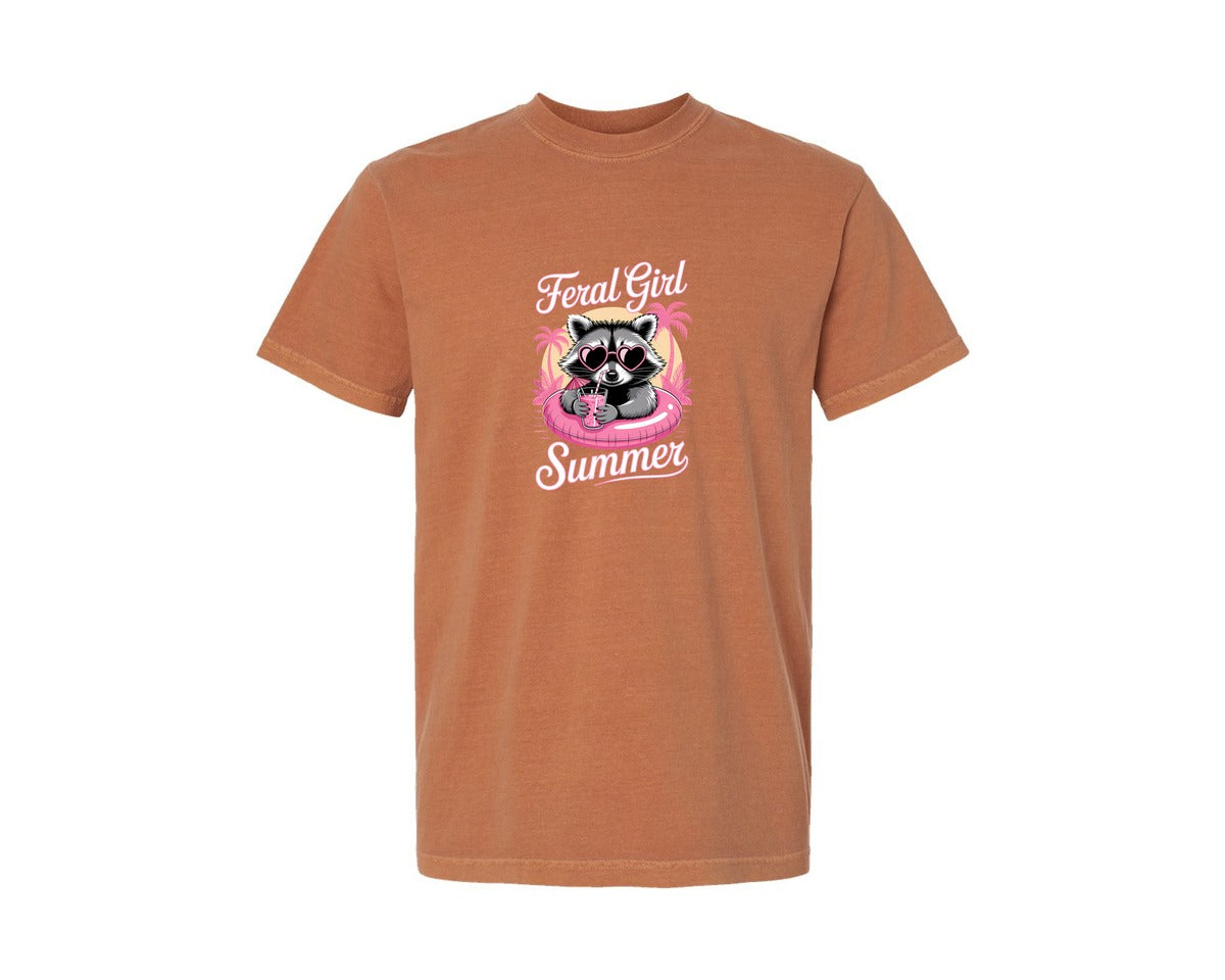 brand:Comfort Colors|color:Yam|Feral Girl Summer Raccoon Beach 2 Graphic T-Shirt