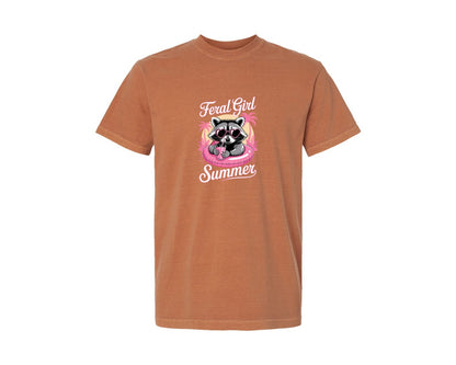 brand:Comfort Colors|color:Yam|Feral Girl Summer Raccoon Beach 2 Graphic T-Shirt