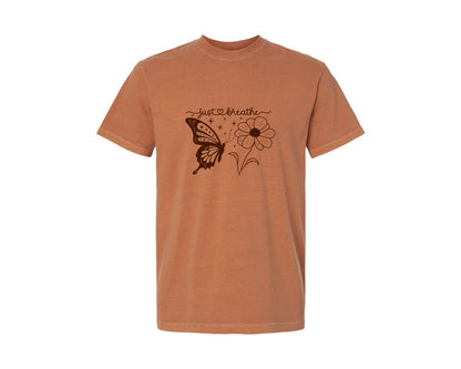 brand:Comfort Colors|color:Yam|Just Breathe Butterfly Graphic T-Shirt