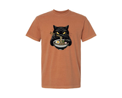 brand:Comfort Colors|color:Yam|Cute Black Cat Eating Ramen Noodle 3 Graphic T-Shirt