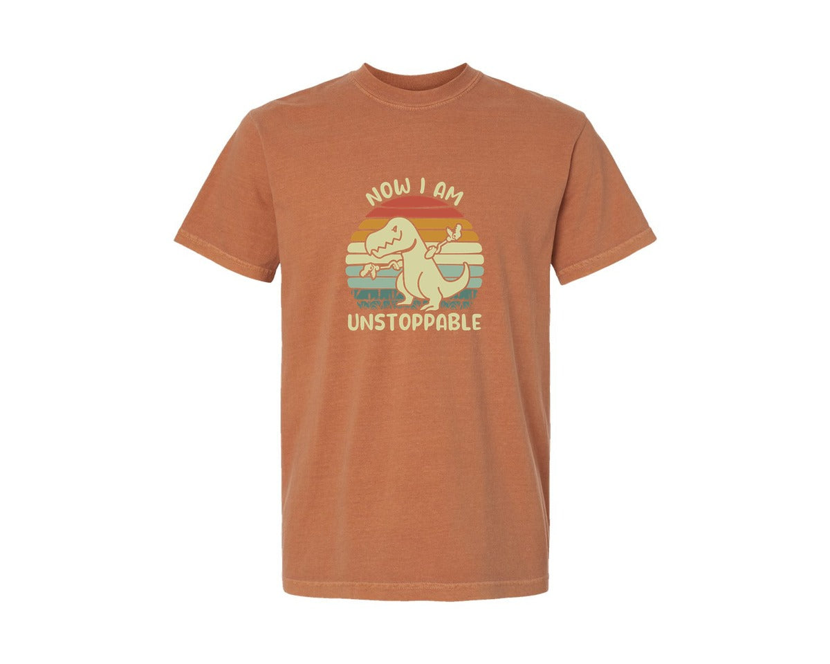 brand:Comfort Colors|color:Yam|Retro Now I Am Unstoppable Funny T Rex Graphic T-Shirt