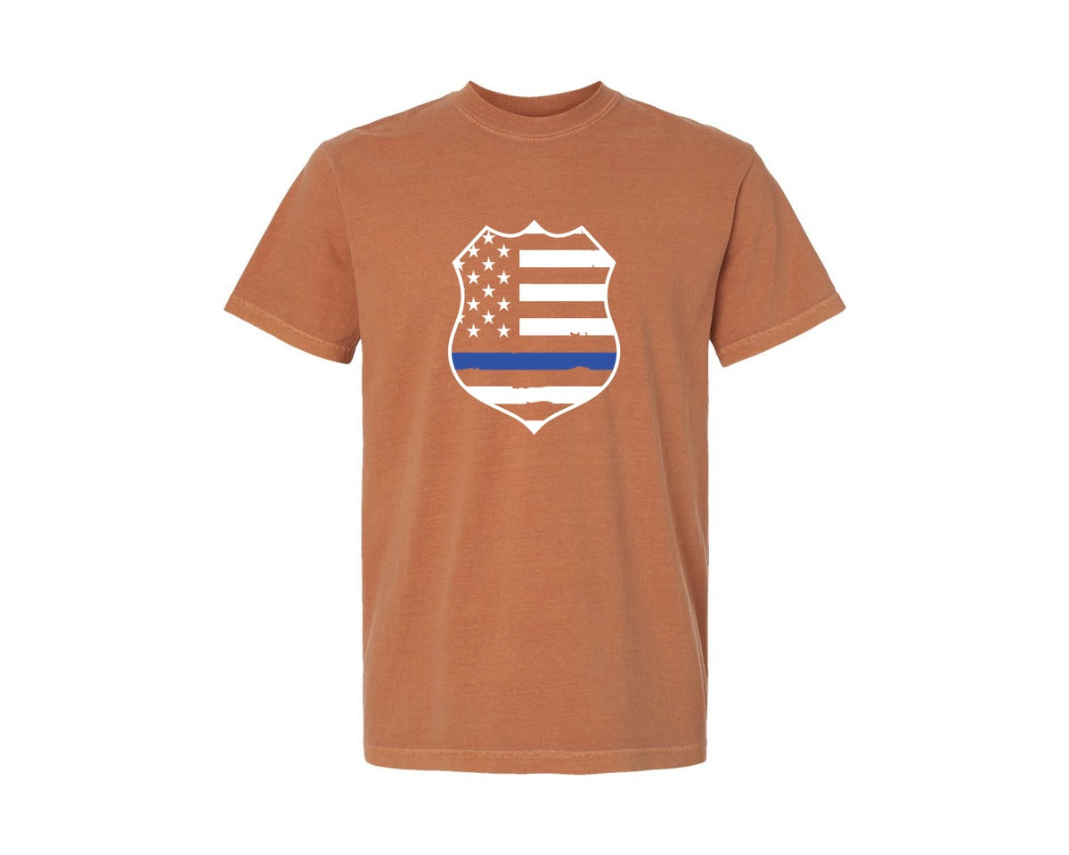 brand:Comfort Colors|color:Yam|Love Thin Blue Line Heart Flag Shirt 4 Graphic T-Shirt