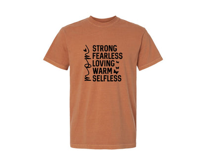 brand:Comfort Colors|color:Yam|Strong Fearless Loving Warm Selfless Graphic T-Shirt