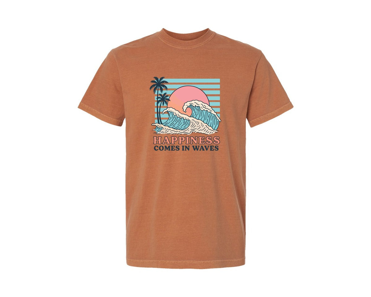 brand:Comfort Colors|color:Yam|Happiness Comes In Waves 40 Graphic T-Shirt