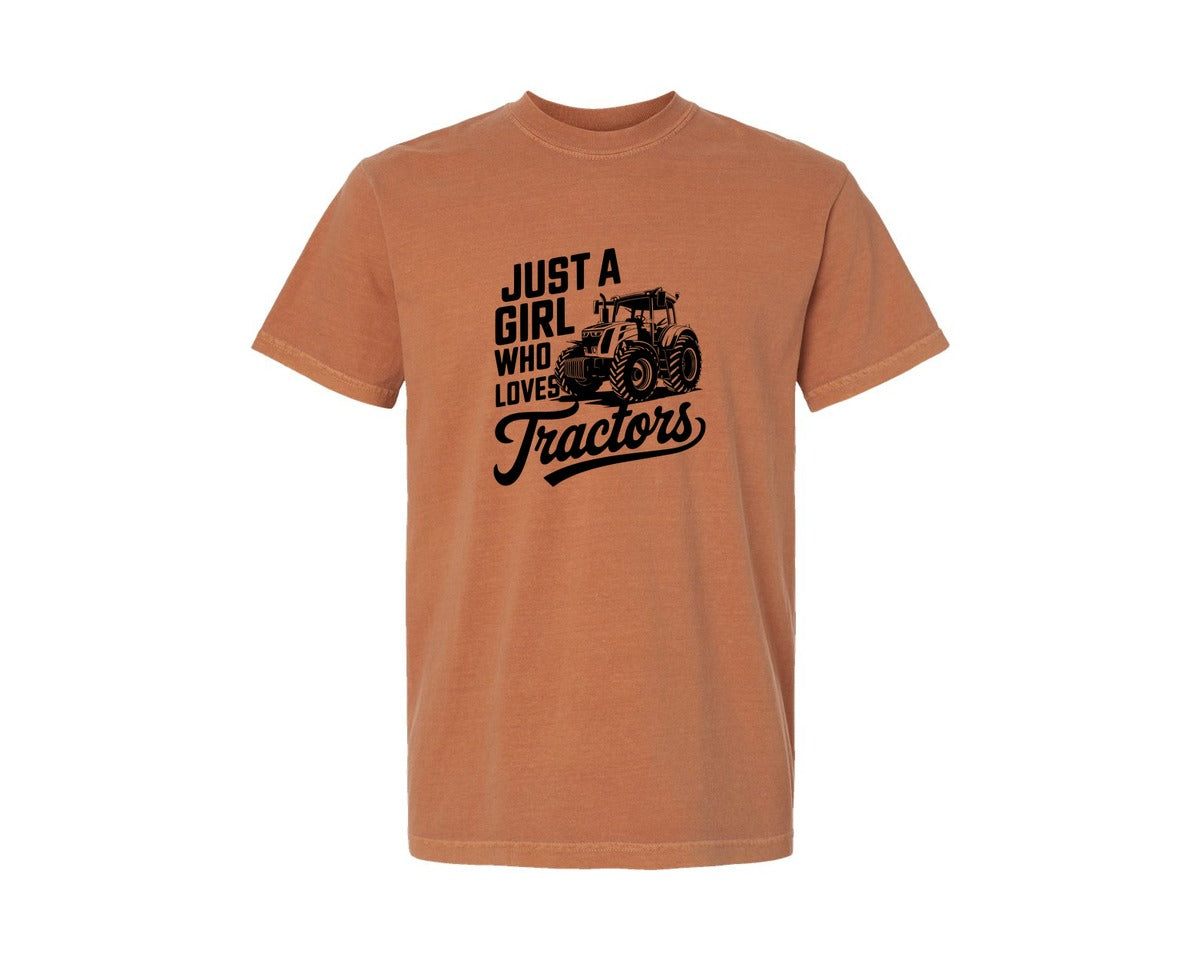 brand:Comfort Colors|color:Yam|Just A Girl Who Loves Tractors T Shi Graphic T-Shirt