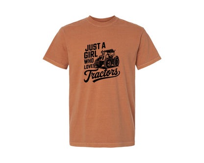brand:Comfort Colors|color:Yam|Just A Girl Who Loves Tractors T Shi Graphic T-Shirt