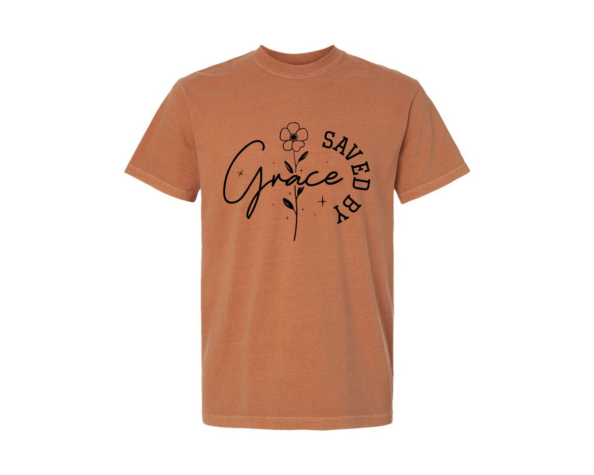 brand:Comfort Colors|color:Yam|Saved By Grace Christian Graphic T-Shirt