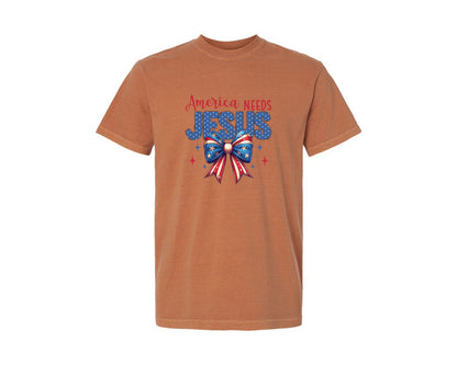 brand:Comfort Colors|color:Yam|America Needs Jesus Coquette Jesus Graphic T-Shirt