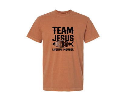 brand:Comfort Colors|color:Yam|Team Jesus Lifetime Member Shirt Graphic T-Shirt