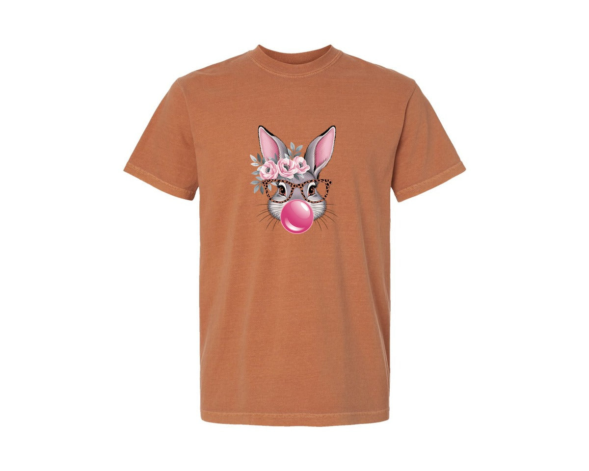 brand:Comfort Colors|color:Yam|Leopard Bunny Bubble Gum Design Graphic T-Shirt