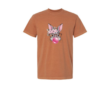 brand:Comfort Colors|color:Yam|Leopard Bunny Bubble Gum Design Graphic T-Shirt