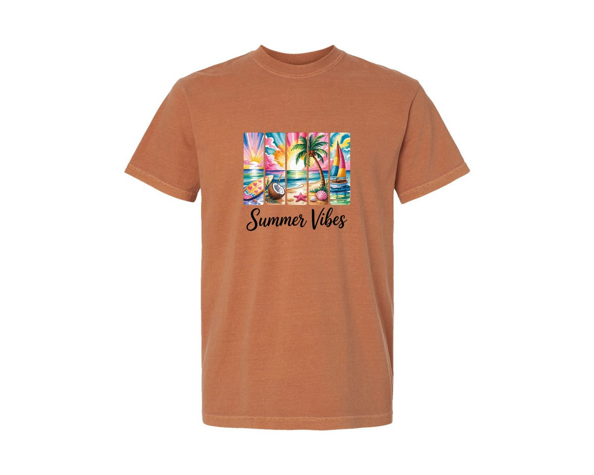 brand:Comfort Colors|color:Yam|Summer Vibes Beach Collage 9 Graphic T-Shirt
