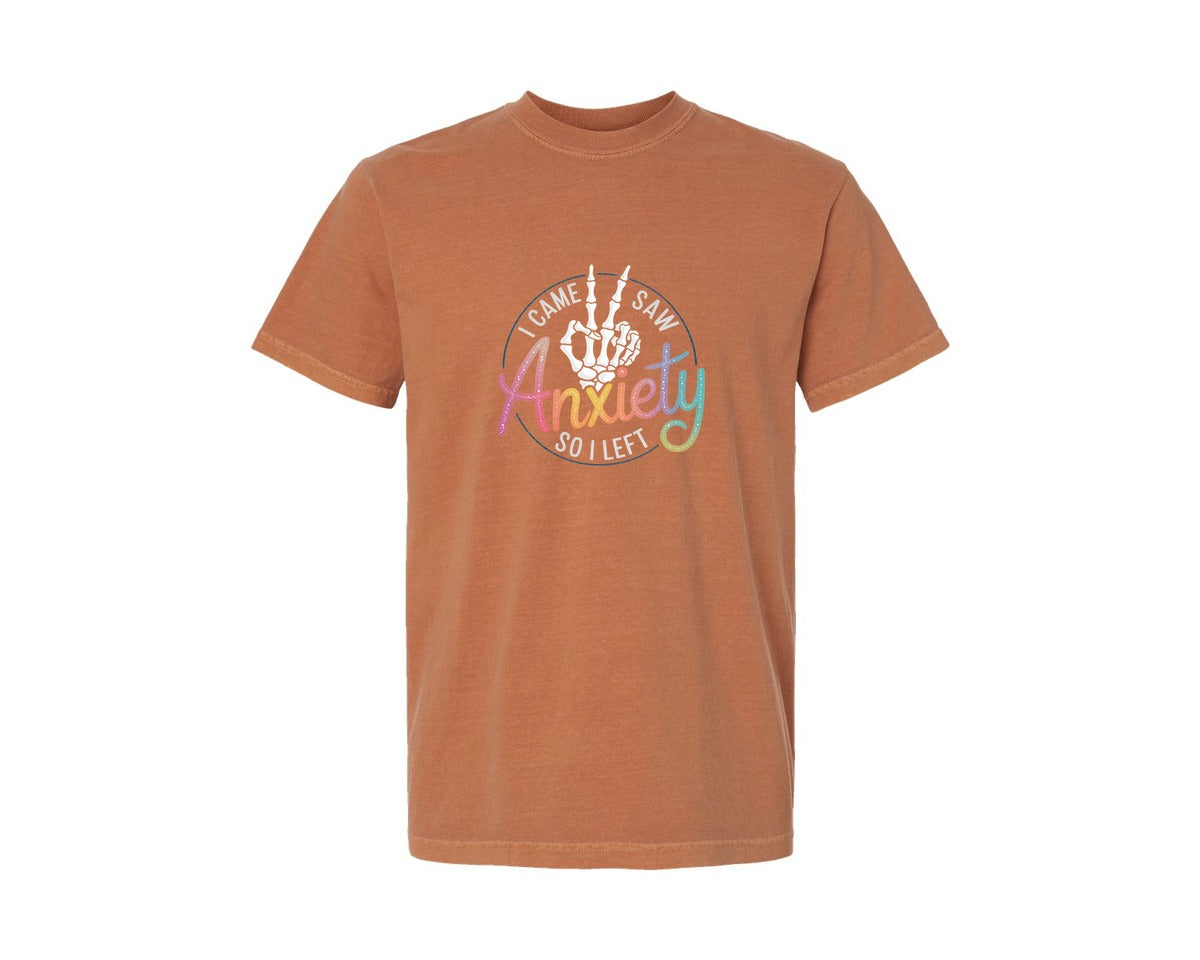 brand:Comfort Colors|color:Yam|I Came I Saw Anxiety Gothic 3 Graphic T-Shirt
