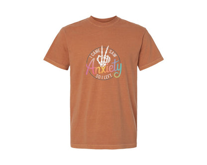 brand:Comfort Colors|color:Yam|I Came I Saw Anxiety Gothic 3 Graphic T-Shirt