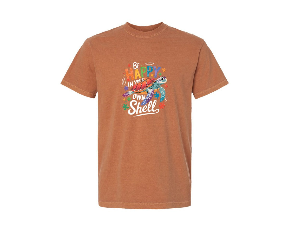 brand:Comfort Colors|color:Yam|Be Happy In Your Own Shell Autism Avg Graphic T-Shirt