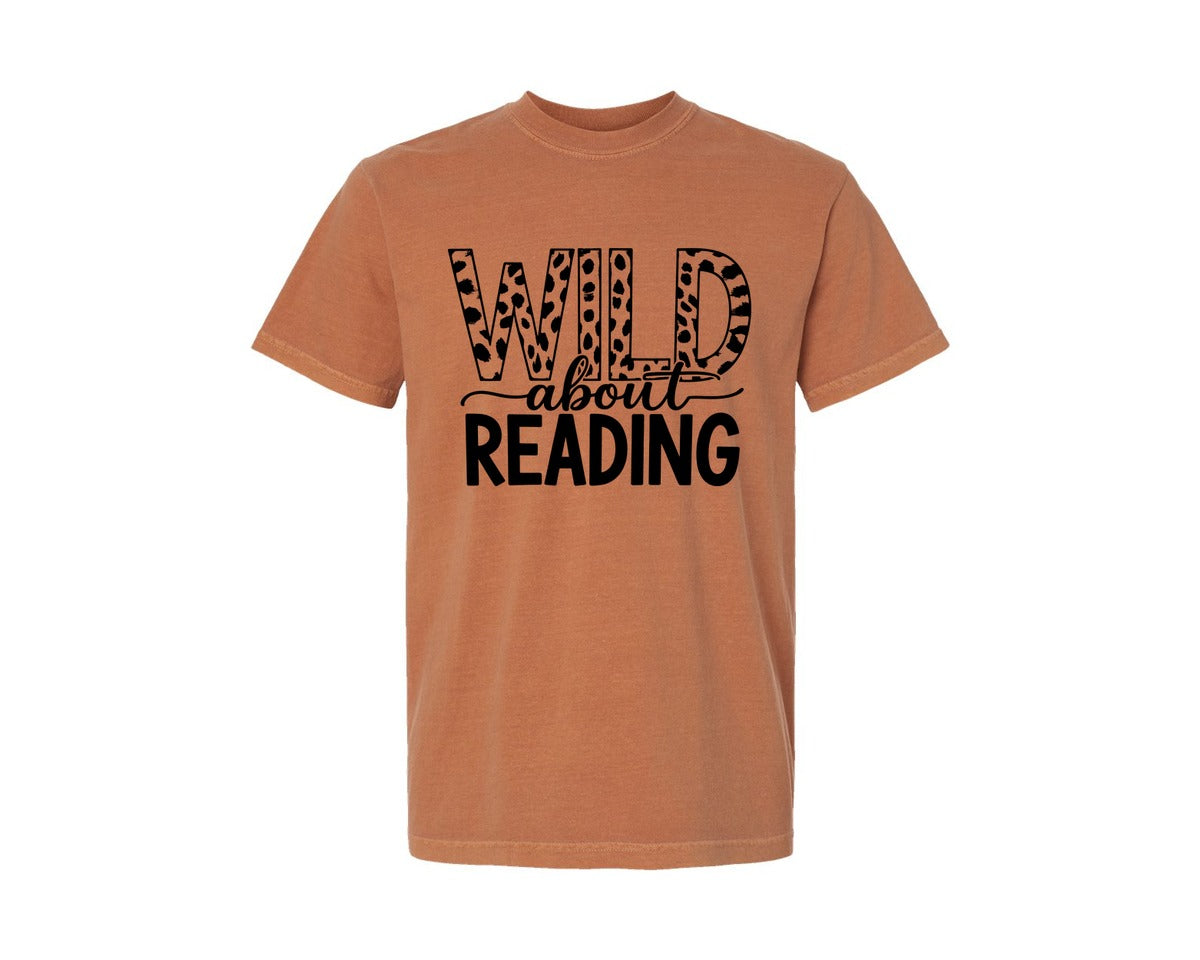 brand:Comfort Colors|color:Yam|Wild About Reading Teacher Life Graphic T-Shirt