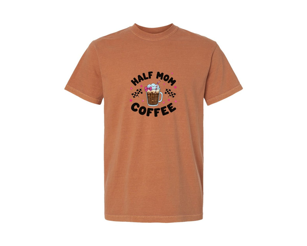 brand:Comfort Colors|color:Yam|Mom Coffee Racing Flags T Shirt Design Graphic T-Shirt
