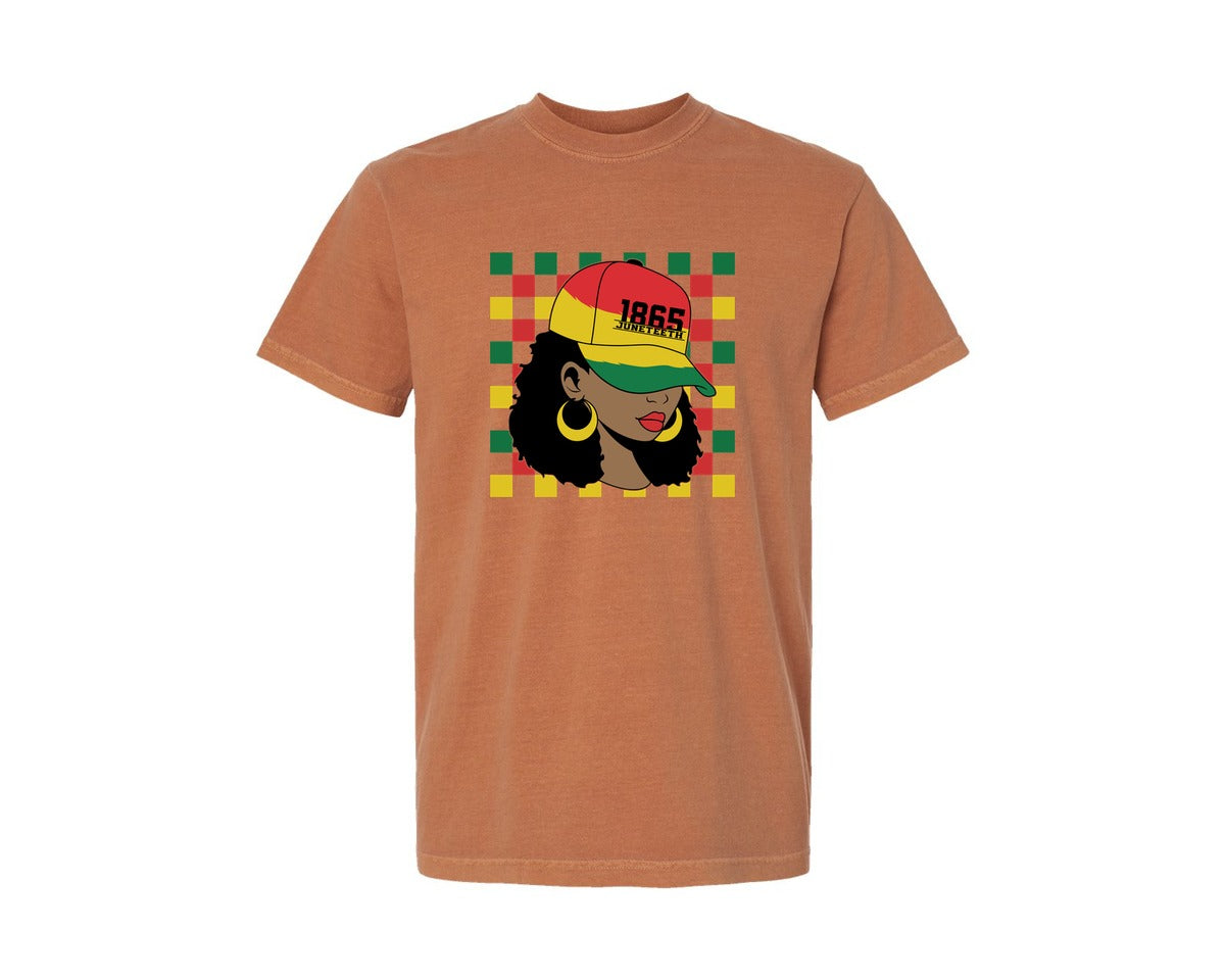 brand:Comfort Colors|color:Yam|Juneteenth 1865 Afro Woman Freedom Graphic T-Shirt