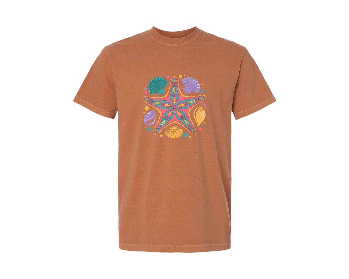 brand:Comfort Colors|color:Yam|Preppy Starfish Coquette Summer Graphic T-Shirt