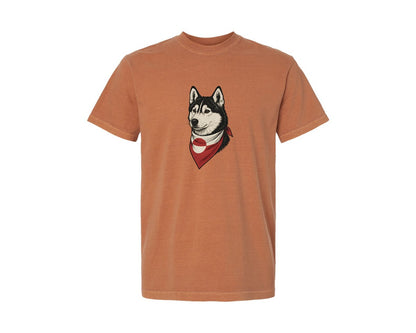 brand:Comfort Colors|color:Yam|Greenland Husky Dog With Flag Bandana Graphic T-Shirt
