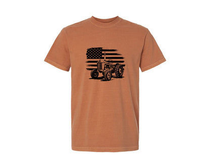 brand:Comfort Colors|color:Yam|Tractor Flag Vector T Shirt Design Graphic T-Shirt