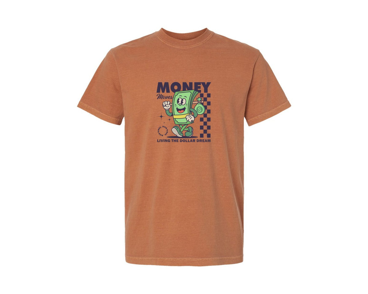 brand:Comfort Colors|color:Yam|Retro Money Cartoon Character Design Graphic T-Shirt