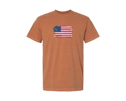 brand:Comfort Colors|color:Yam|Usa Flag Grunge American T Shirt Graphic T-Shirt