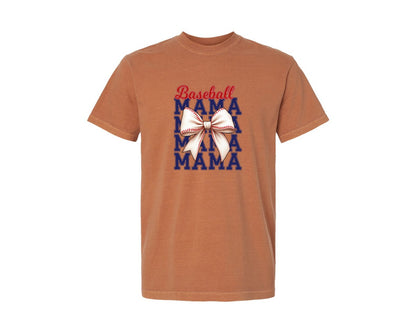 brand:Comfort Colors|color:Yam|Baseball Mama Mom Coquette Bow Game Graphic T-Shirt