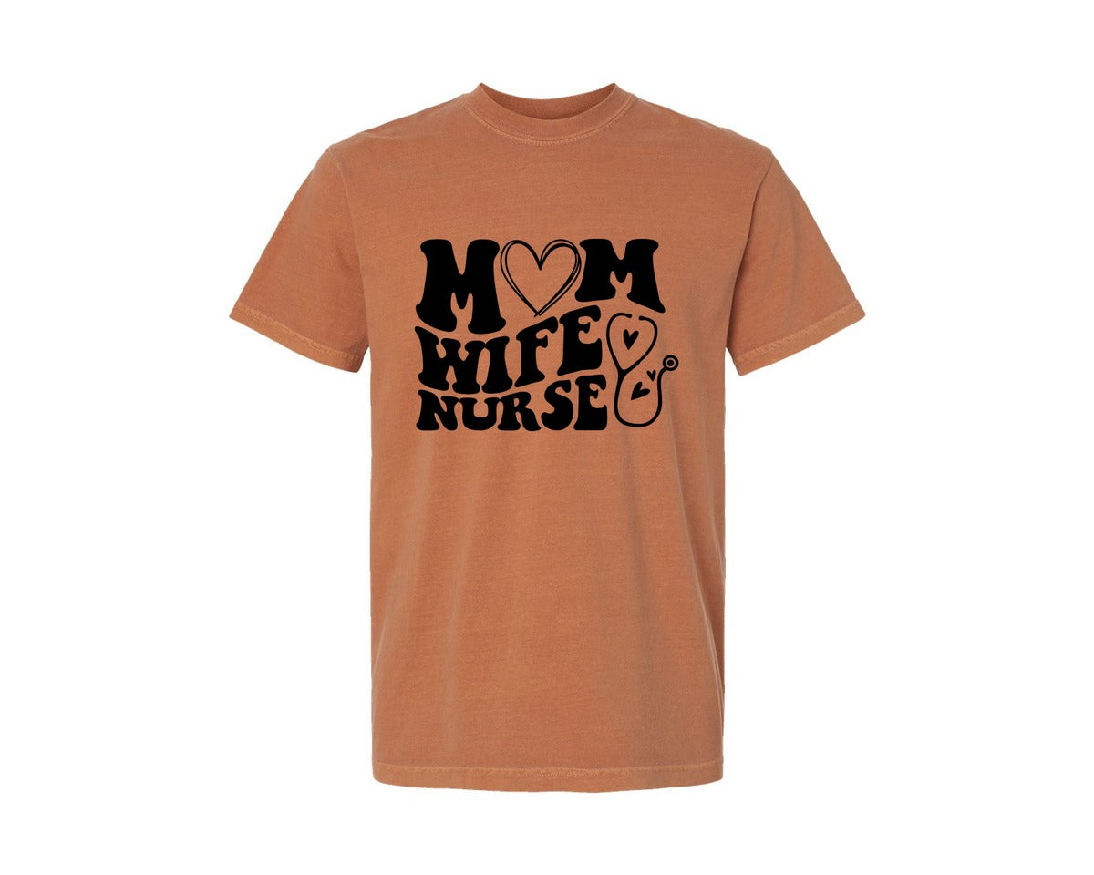 brand:Comfort Colors|color:Yam|Mom Wife Nurse Wavy Graphic T-Shirt