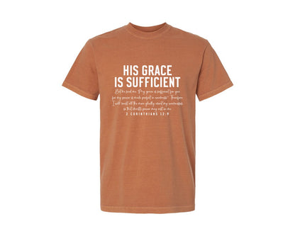 brand:Comfort Colors|color:Yam|His Grace Is Sufficient 2 Corinthian Graphic T-Shirt