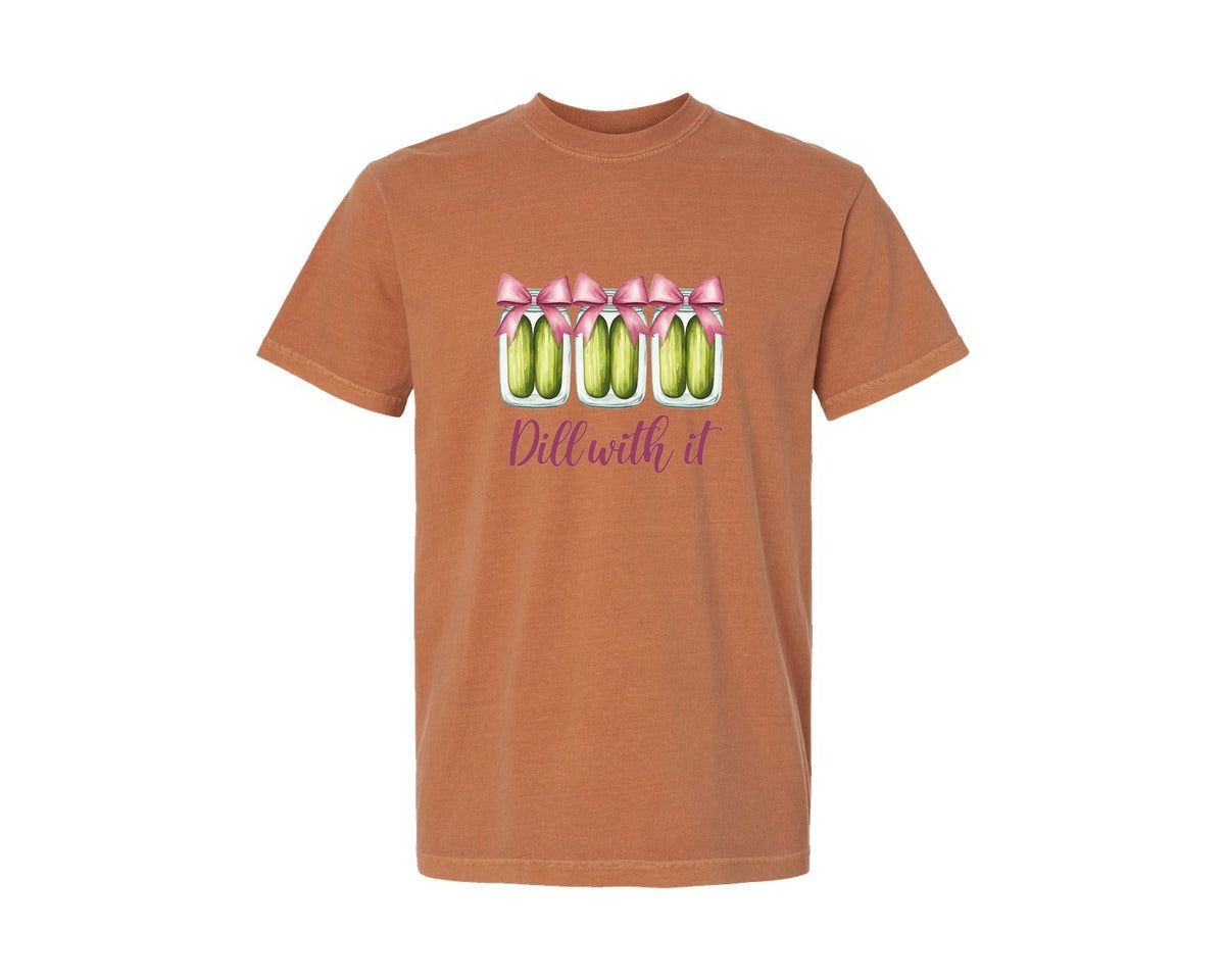 brand:Comfort Colors|color:Yam|Coquette Dill With It Funny Pickle Graphic T-Shirt