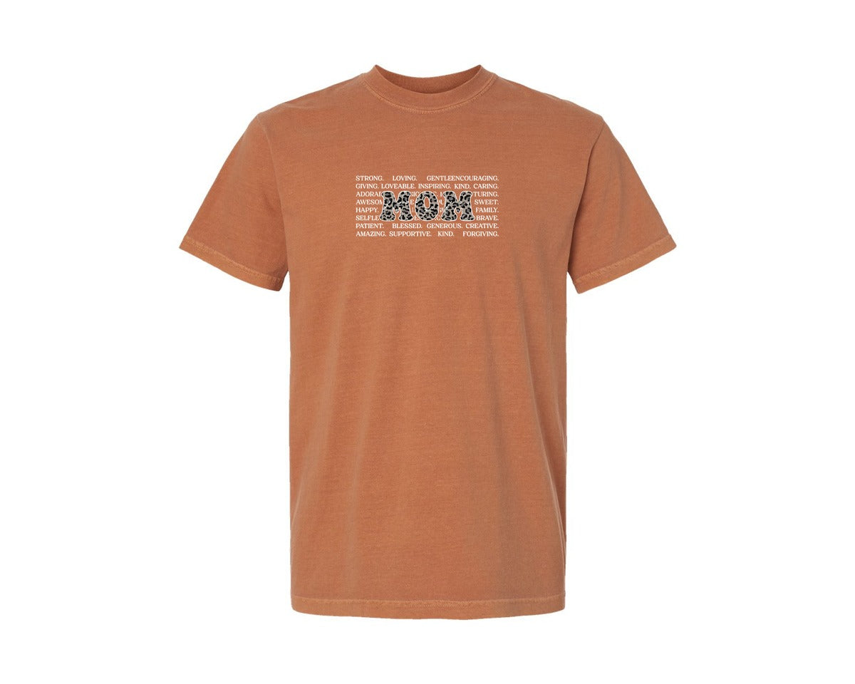 brand:Comfort Colors|color:Yam|Strong Loving Mom Leopard Mama Graphic T-Shirt