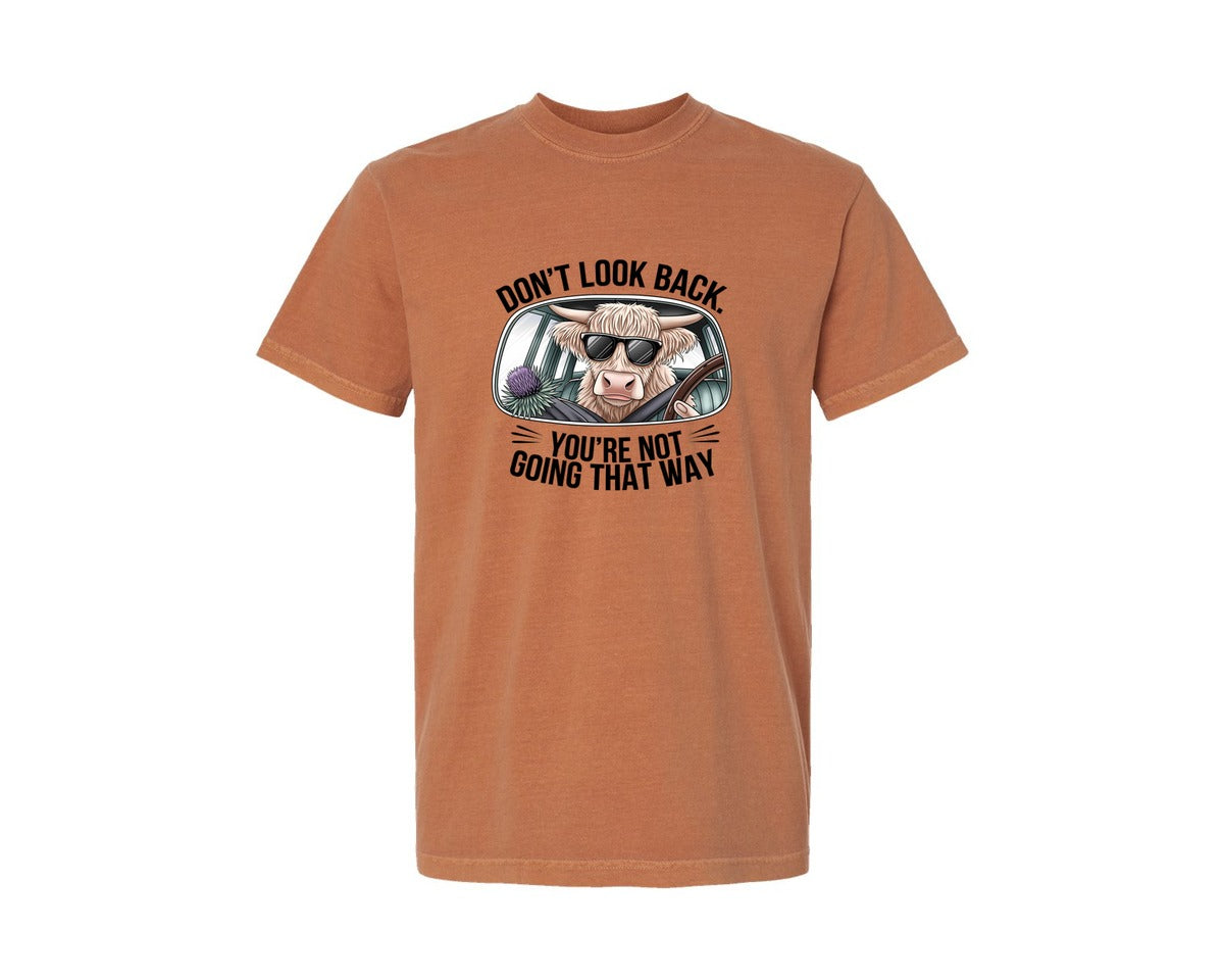 brand:Comfort Colors|color:Yam|Dont Look Back Highland Cow 4 Graphic T-Shirt