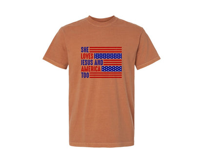 brand:Comfort Colors|color:Yam|She Loves Jesus And America Too 33 Graphic T-Shirt