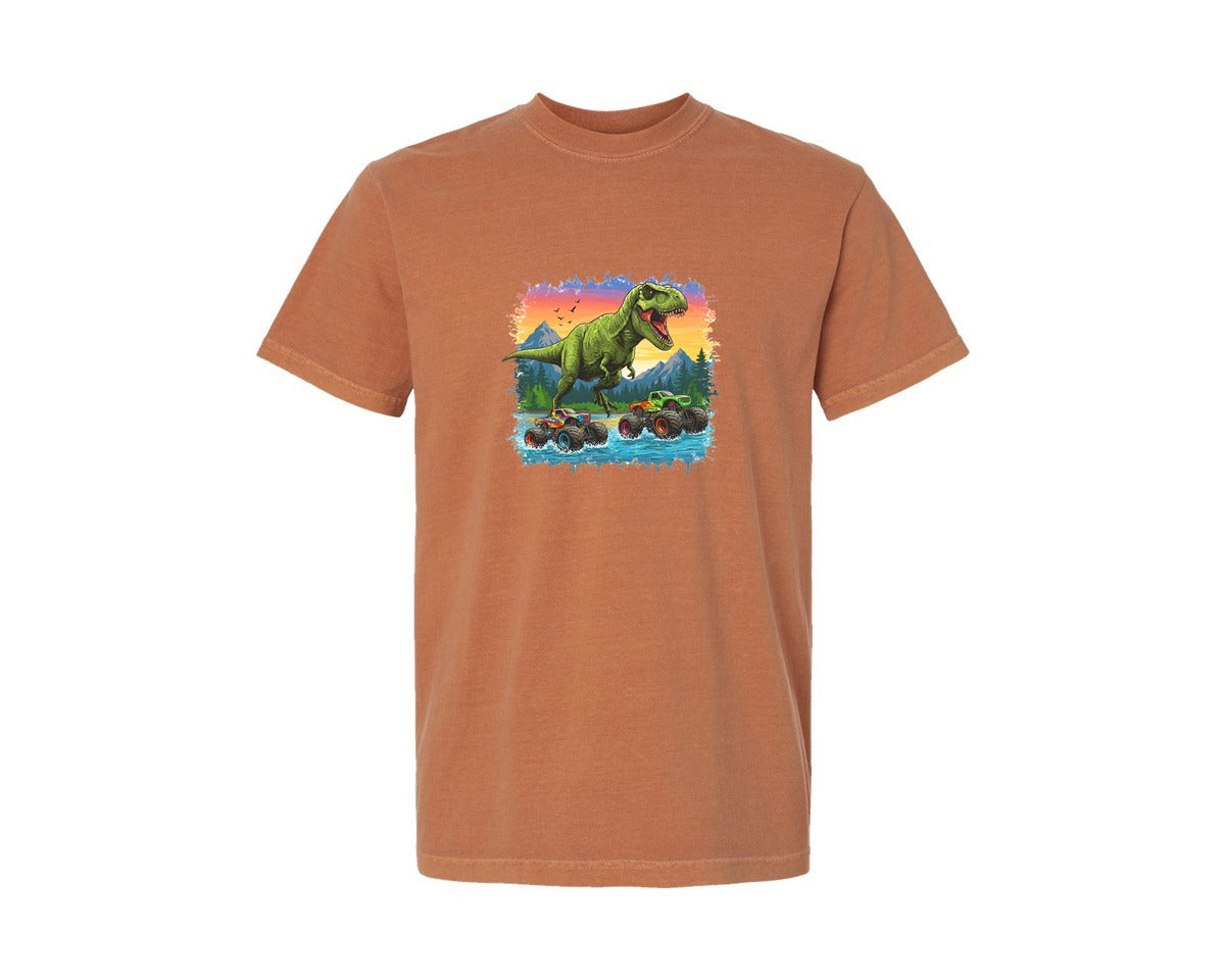 brand:Comfort Colors|color:Yam|Dinosaur Monster Truck T Rex Graphic T-Shirt