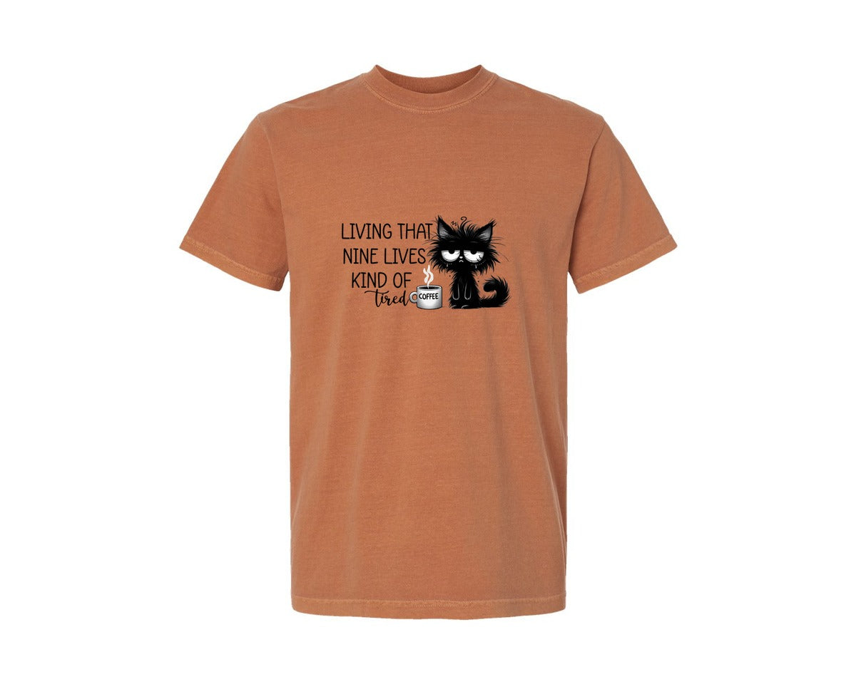 brand:Comfort Colors|color:Yam|Funny Cat Sarcastic Sassy Adult Tired 2 Graphic T-Shirt