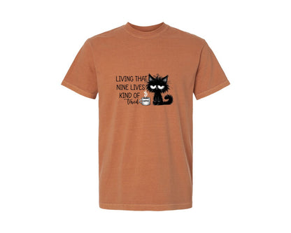 brand:Comfort Colors|color:Yam|Funny Cat Sarcastic Sassy Adult Tired 2 Graphic T-Shirt