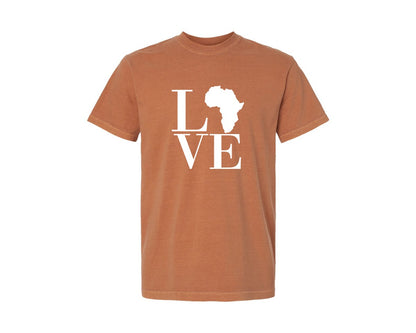 brand:Comfort Colors|color:Yam|Love Text With An Africa Map Graphic T-Shirt