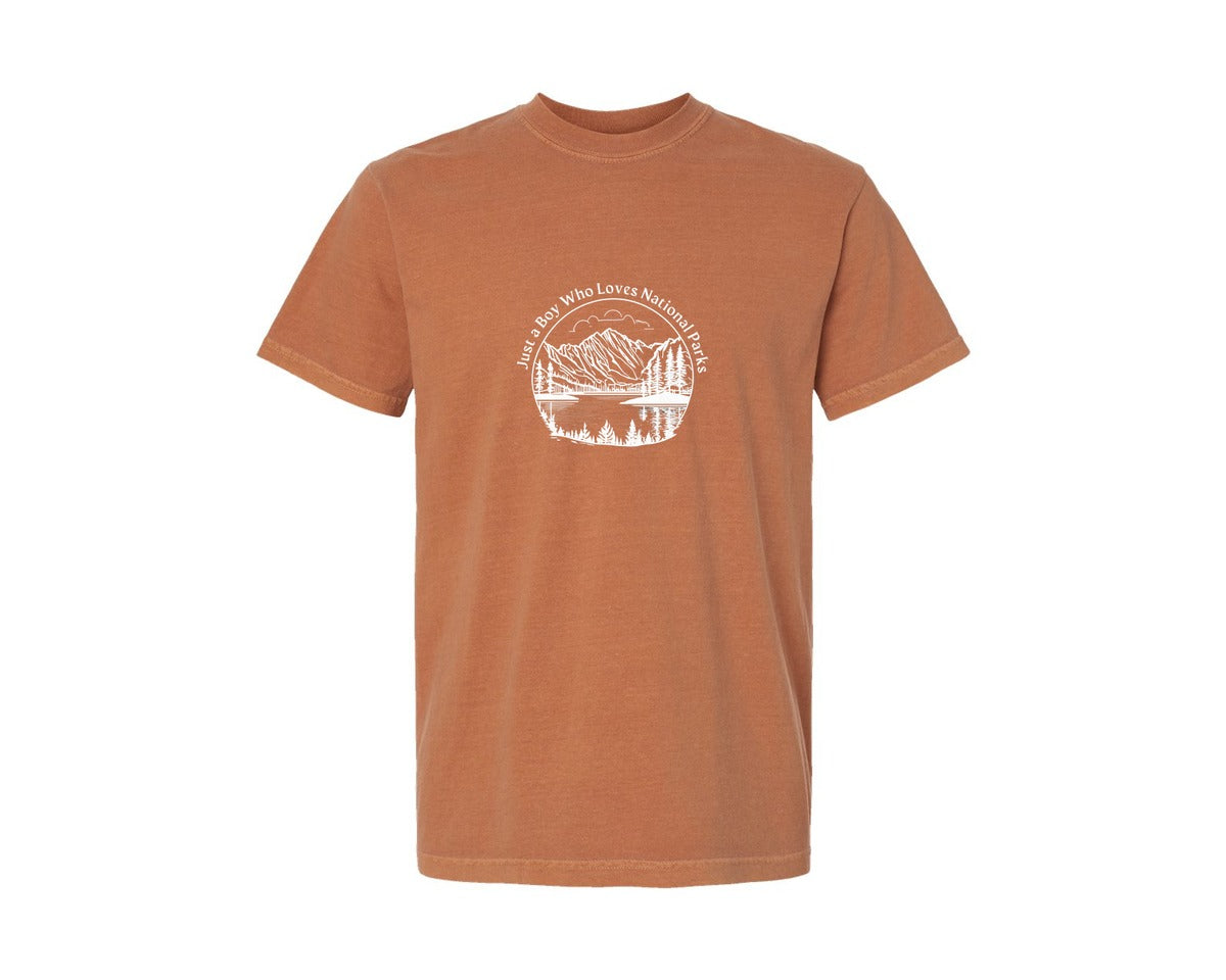 brand:Comfort Colors|color:Yam|Just A Boy Who Loves National Parks Tee Graphic T-Shirt