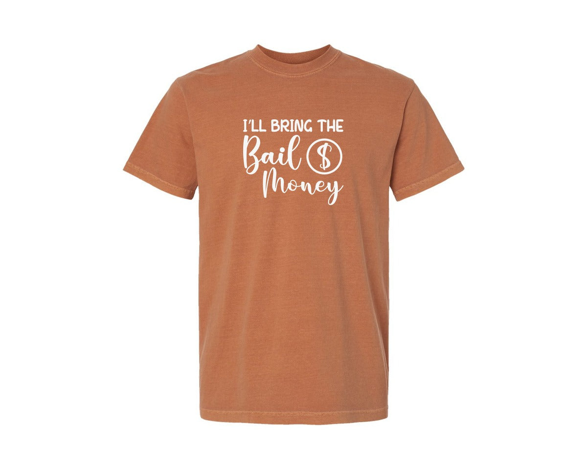 brand:Comfort Colors|color:Yam|Bail Money Funny Party Group Graphic T-Shirt