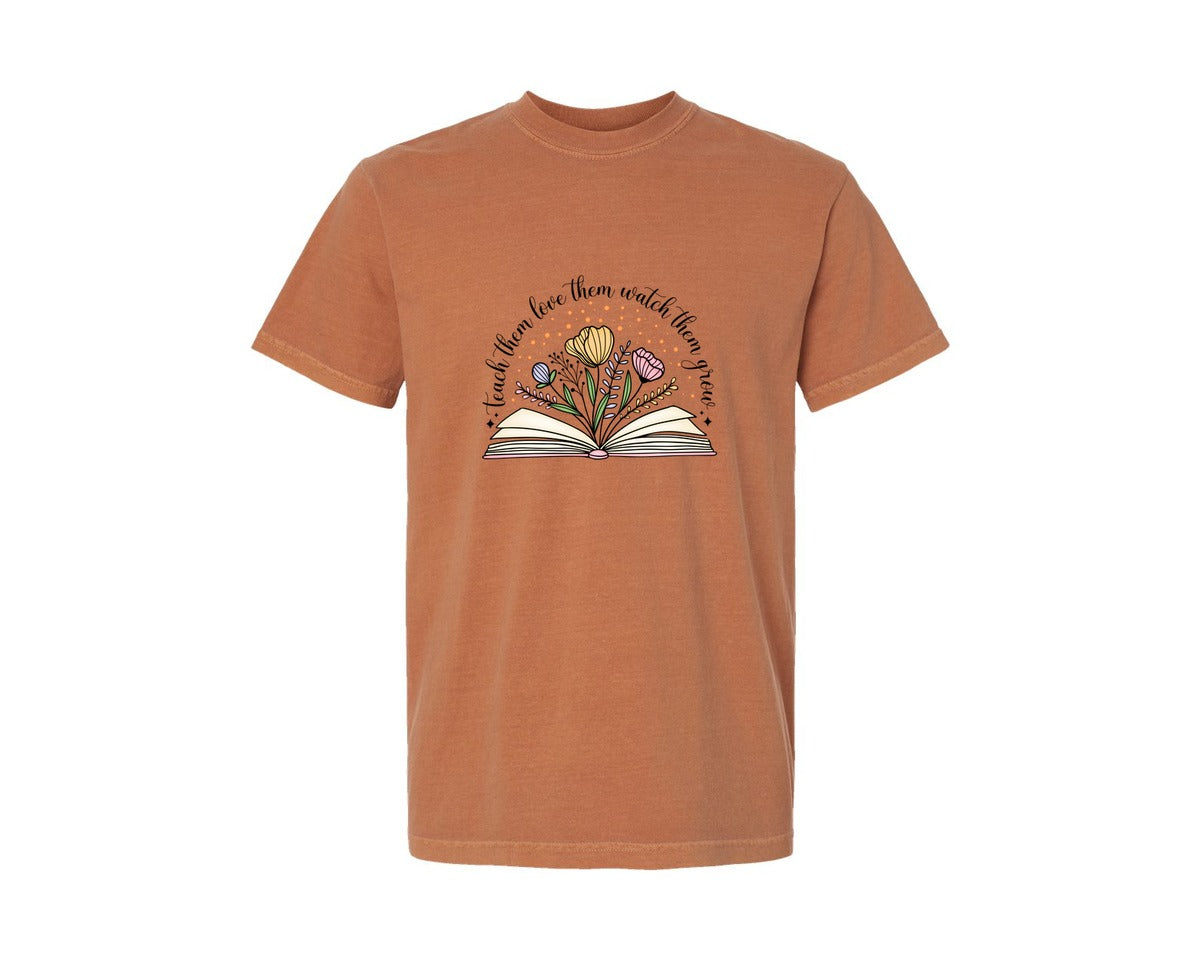 brand:Comfort Colors|color:Yam|Floral Teacher Wildflowers Graphic T-Shirt